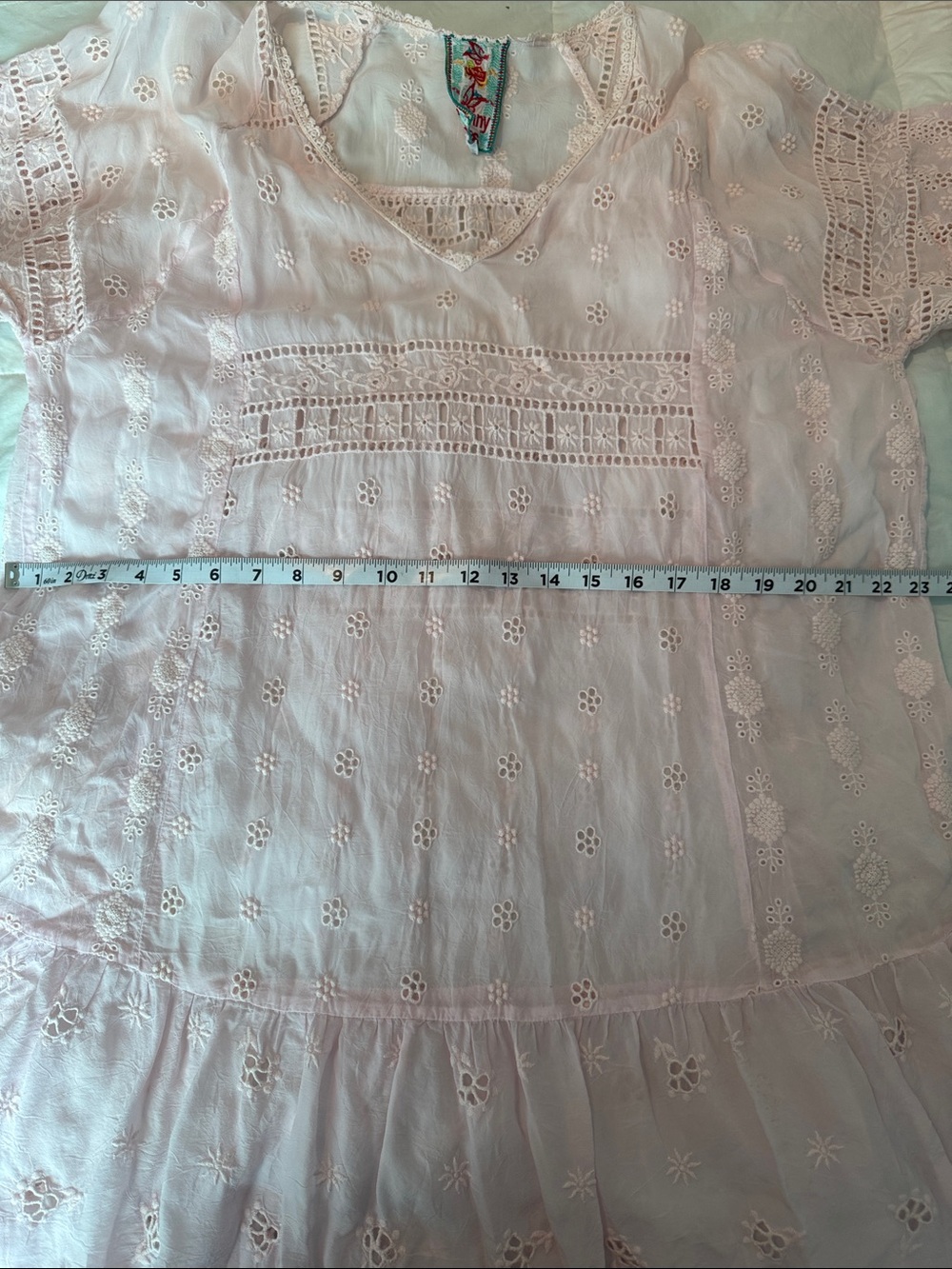 Johnny Was Pale Pink Embroidered Eyelet Tunic / Mini Dress - Picture 7 of 9
